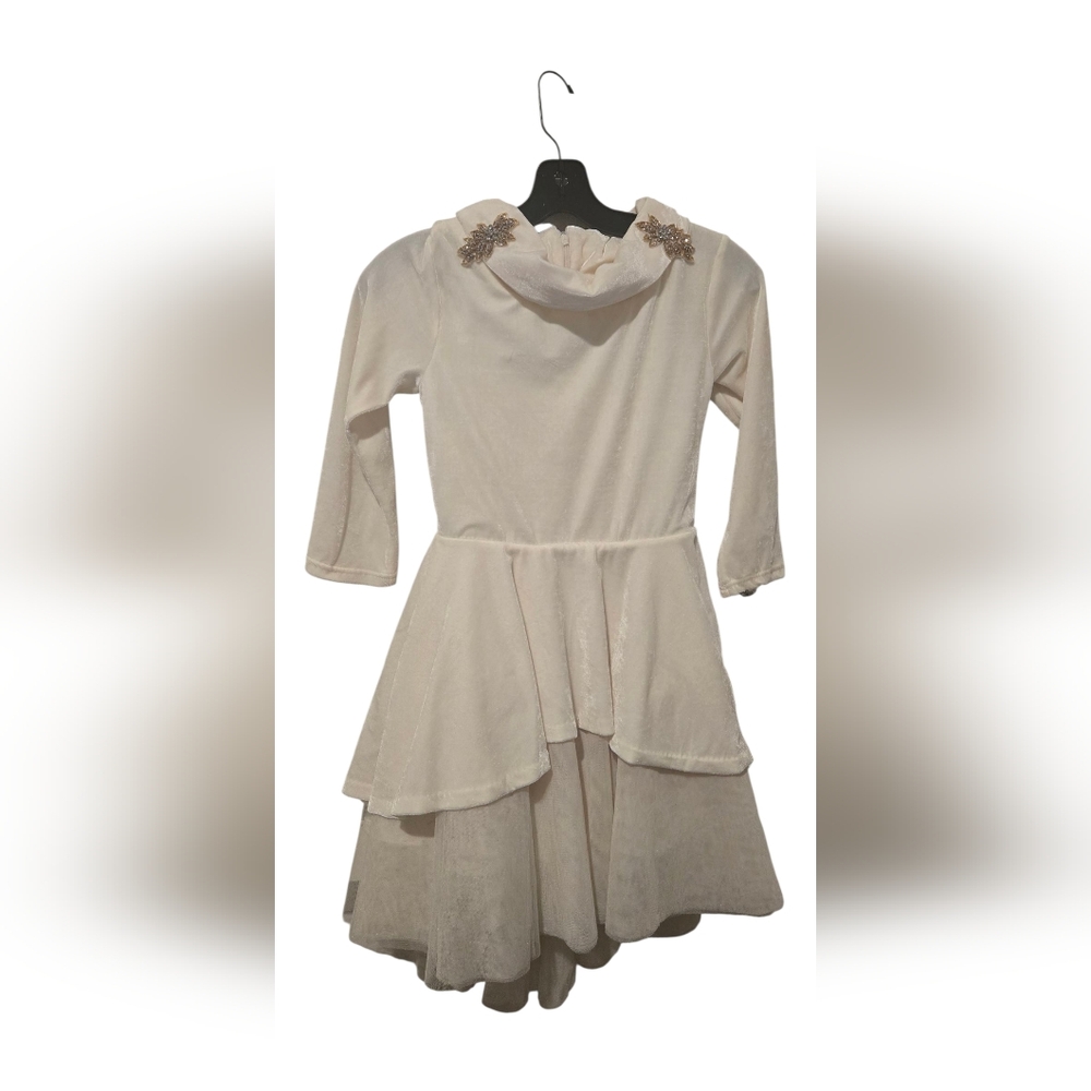 Joyfolie Cream Tiered Formal Dress with Beaded Shoulder Accents
